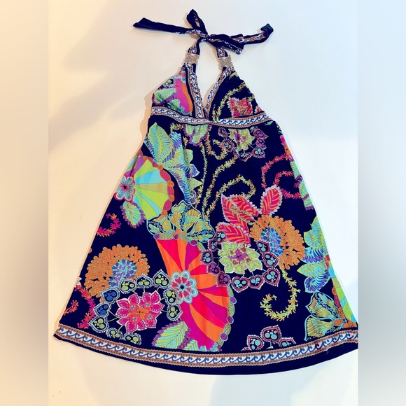 TRINA TURK Med Vibrant Floral Halter Swim Cover-Up Dress